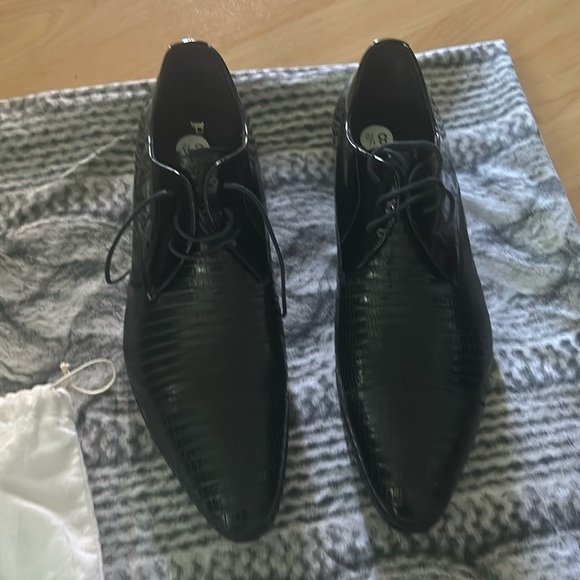 Prada men’s black lizard shoes lace up. - Picture 1 of 6